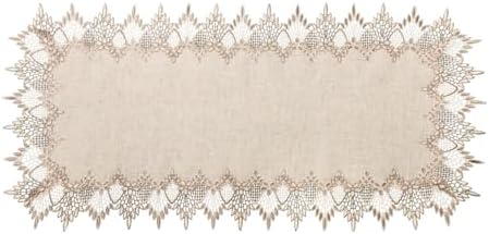 Phantomon Neutral Linen Table Runner 36 Inches Beige Embroidered