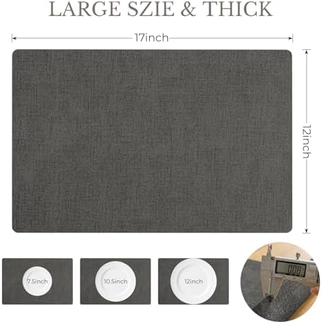 Romanstile Faux Leather Vinyl Placemats Set of 6, Charcoal