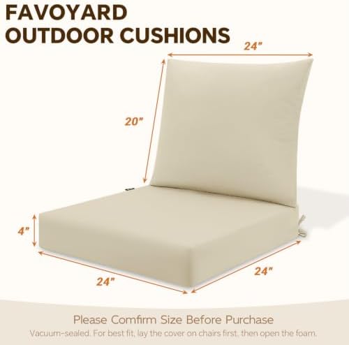 Favoyard Outdoor Chair Cushions Set, Beige, 24 x 24 x 4 inch