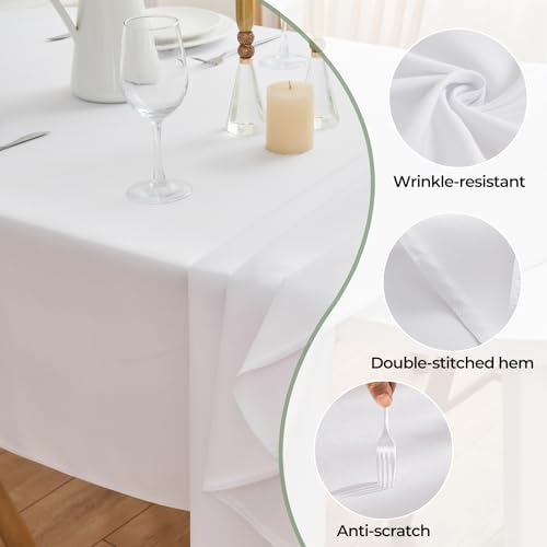 White Oval Tablecloth 60 x 102 Inch - 200 GSM Polyester Fabric Wrinkle