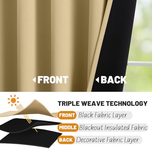 SimpleHome 100% Blackout 72 Inch Biscotti Beige Curtains for Living