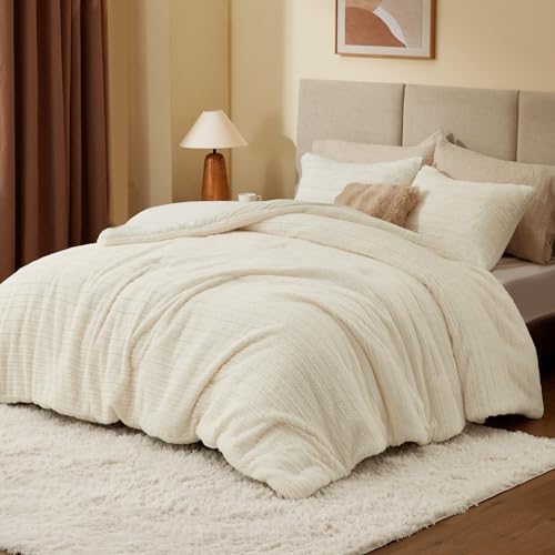 BEDELITE Faux Fur King Size Comforter Set, Fluffy Bed Set, Cream White
