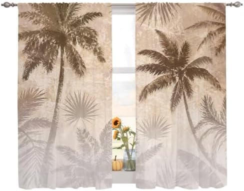Palm Trees Sheer Curtains 72 Inches Long, Tropical Coconut Palms