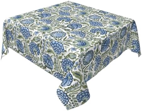 Boho Square Tablecloth 60x60 Inch Blue Green Vintage Floral Table