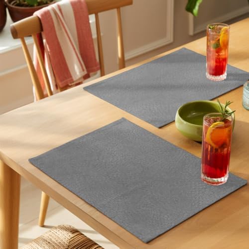 Gray Grain Texture Placemats Set of 8, Vintage Industrial Ash Solid