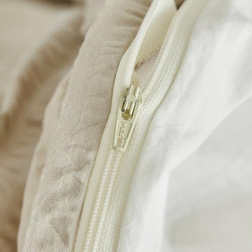 SUSYBAO Khaki Textured Duvet Cover Queen 100% Cotton 3 Pieces Set