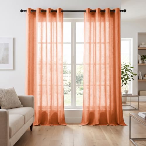 Linen Blended Sheer Curtains & Drapes - 96 Inches 2 Panels Set