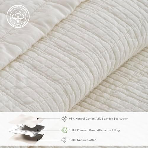 EVERGRACEHOME Stonewashed Cotton Quilt Set, King Size, Ivory White