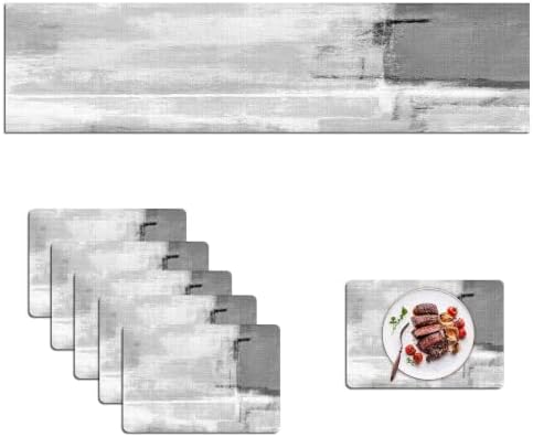Mcalk Dark Grey Table Runner and Placemats Set of 6 Pieces, Grey