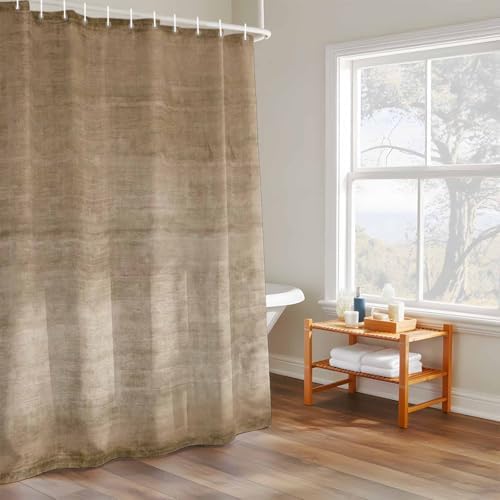 LooPoP Shower Curtain Beige Linen Bathroom Curtains with Hooks