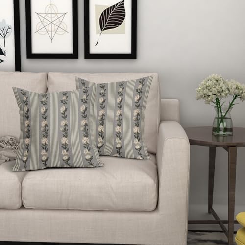 Floral Pillow Covers 18x18 Set of 2 Grey Black Vintage Neutral Flower
