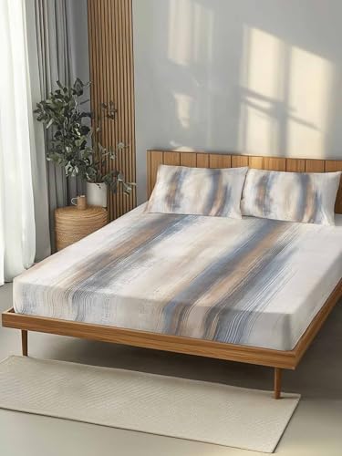 Beige Gray Twin XL Fitted Sheet Set, Abstract Grunge Mottled Neutral