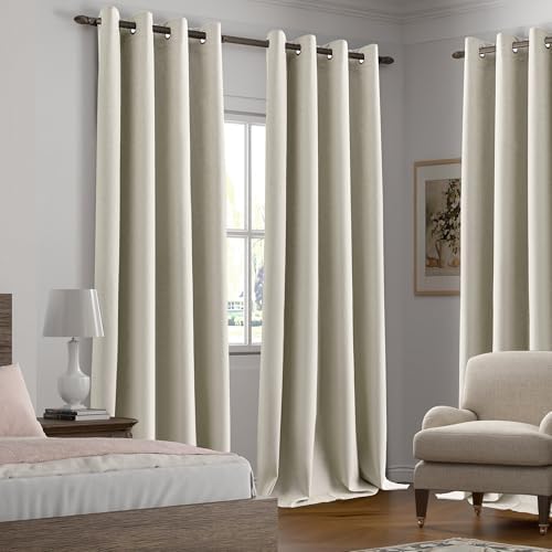 Full Blackout Natural Linen Curtains 108 Inch Length 2 Panels
