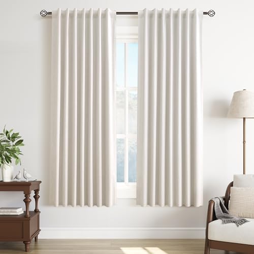 Cream 100% Blackout Linen Black Out Curtains 63 Inch Length Farmhouse