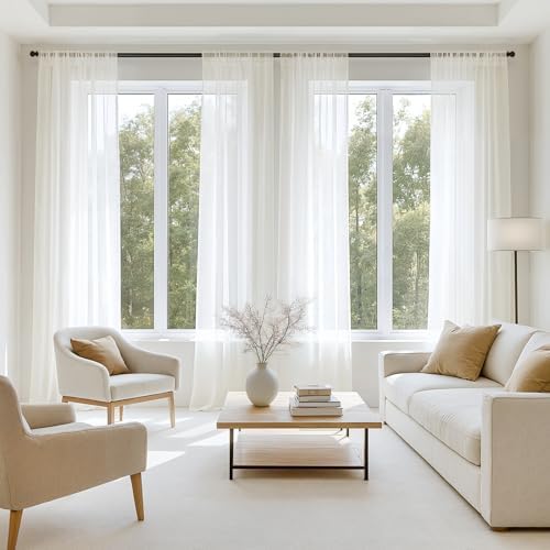 MIULEE Ivory Sheer Curtains 96 Inches Long 4 Panels 54 x 96 Inches