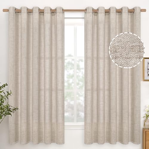 YoungsTex Natural Linen Curtains 63 Inch Length 2 Panel Linen Textured