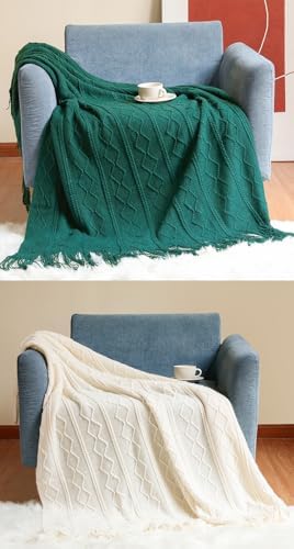 Knit Throw Blanket for Couch Home Decorative Bed Blankets with Tassel