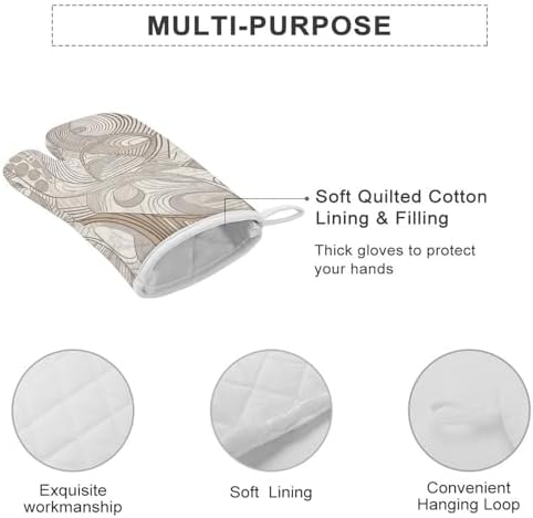 Oven Mitts 2 Pcs Kitchen Oven Glove Linear Texture Beige Oven Mitt
