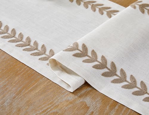 Wracra Embroidered Table Runner, Taupe Table Runners 90 Inches Long