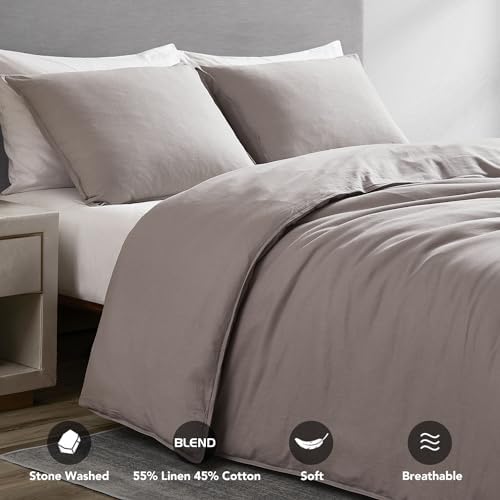 DAPU Linen Duvet Cover Set - French Linen Cotton Blend Natural Flax