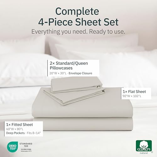 California Design Den Soft 100% Cotton Queen Size Sheets, 4 Pc Set