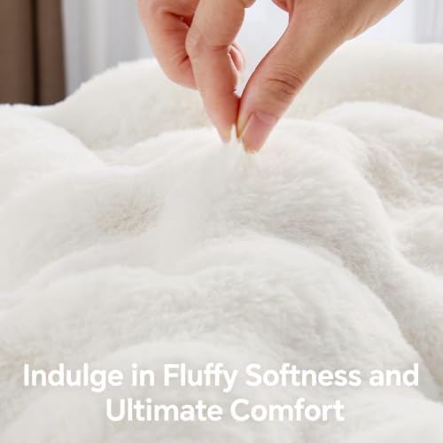 BEDELITE Faux Fur Throw Bubble Blanket for Couch, 60" x 80", Cream