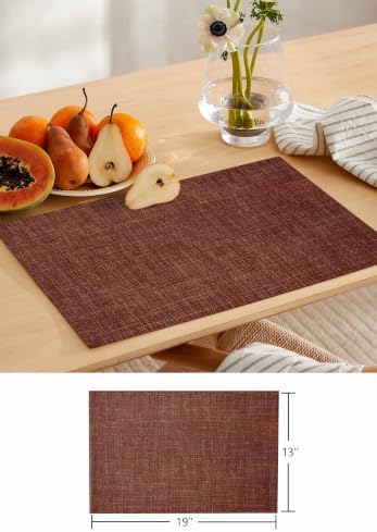 Table Runner and Placemats Set of 6 Brown Linen Texture Table Runner