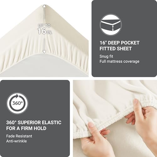 Sleep Philosophy Micro Fleece Sheets Full Size Bed Set 4 Piece, Ivory