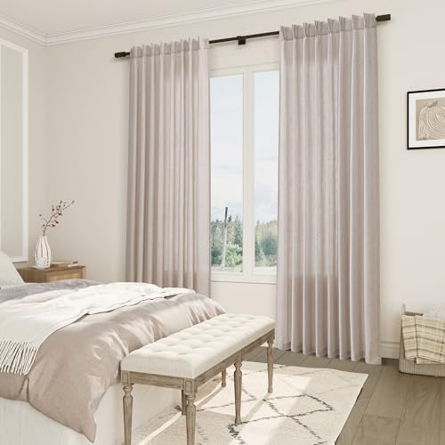 Joywell Linen Pinch Pleated Window Curtains 84 Inch Long,Back Tab Clip