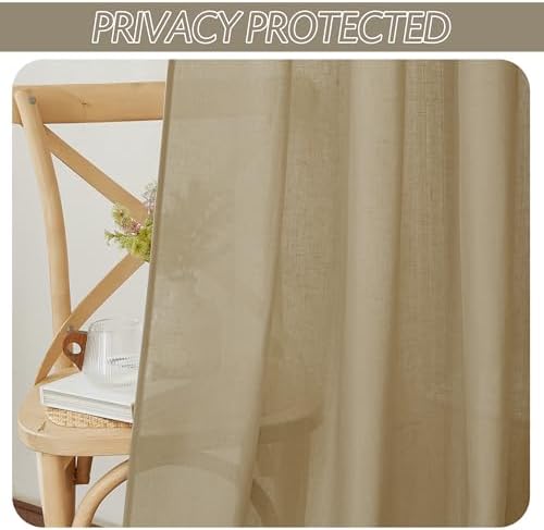 RYB HOME Linen Sheer Curtains 2 Panels for Living Room, Semi