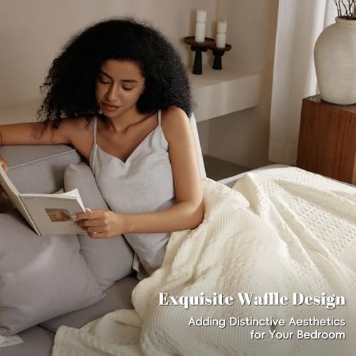 PHF Lightweight 100% Cotton Waffle Blanket for Bed, King, Cannoli