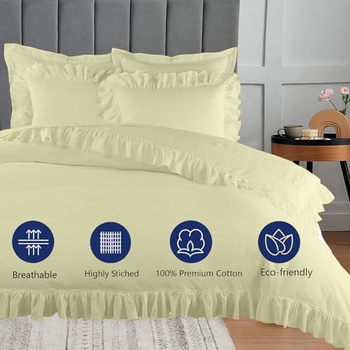 eBeddy Linens Luxury Ivory Edge Ruffle Duvet Cover Set Super King
