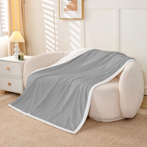 Feelyou Grey Sherpa Blanket Plush Fuzzy Solid Color Fleece Throw