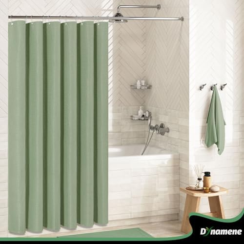Dynamene Sage Green Fabric Shower Curtain, Waffle Weave Textured Cloth