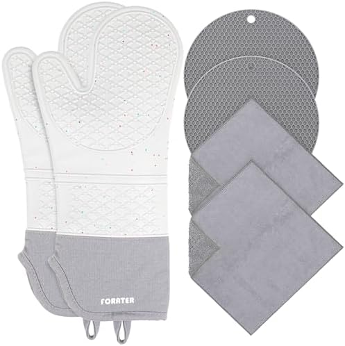 Extra Long Oven Mitts and Potholders 6Pcs Set, 500°F Heat Resistant