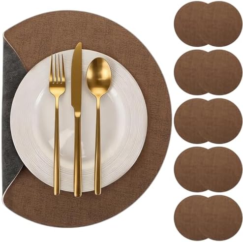 Mifoci Placemats Set of 10 Round Faux Leather Placemats Dual-Sided