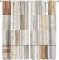 Rustic Wood Blackout Window Curtain Panels, Brown Plank Rod Pocket
