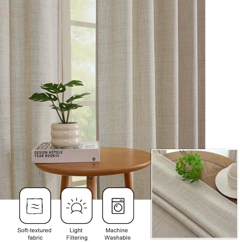 Simplebrand Linen Linen 120 Inch Curtains 2 Panels Set, Faux Linen