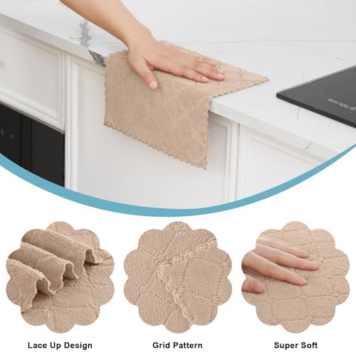 Homaxy 12 Pack Super Soft Absorbent Dish Cloths, 10" x 10", Tan