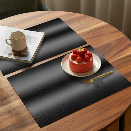 Black Ombre Placemats Set of 6, Washable PVC Kitchen Table Mats Place