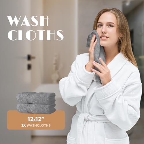 Wealuxe Light Gray Bath Towel Set of 6 - Extra Absorbent 100% Cotton