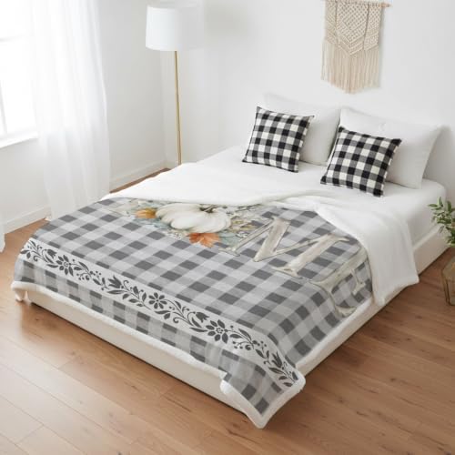 Fleece Sherpa Bed Blankets, Grey Checked Microfiber Plush Flannel