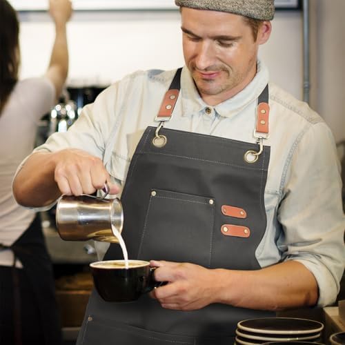 Unisex Aprons with Large Pockets,Cotton Canvas Cross Back Heavy Duty
