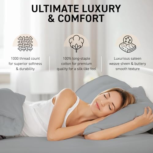 100% Egyptian Cotton Split King Sheet Set - 1000 Thread Count 7PC