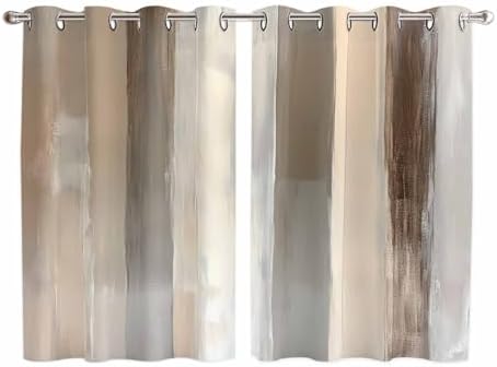 63 Inch Curtains 2 Panel Set, Brown Grey Grommets Window Treatment
