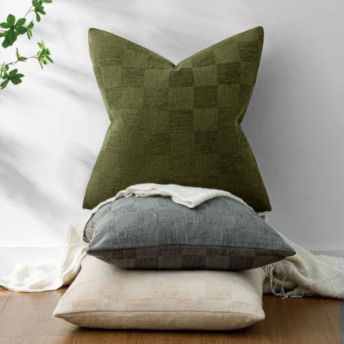 A moment Set of 2 Decorative Linen Throw Pillow Covers,Large Grid