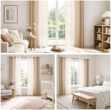 Semi Sheer Curtains 84 inches Long for Living Room Ombre Taupe