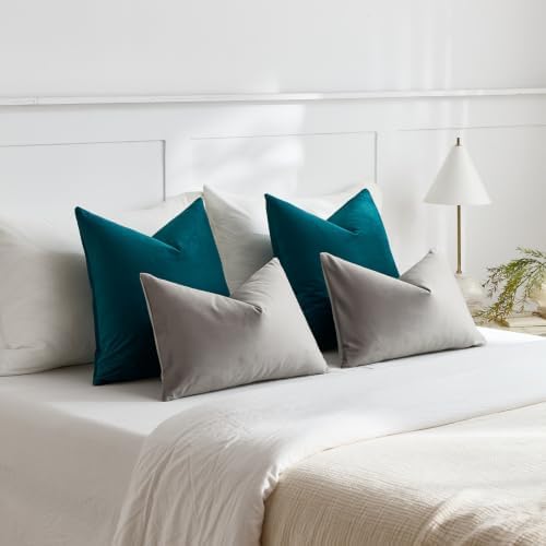 DEZENE Throw Pillow Covers 22x22 Teal: Pack of 2 Cozy Soft Velvet