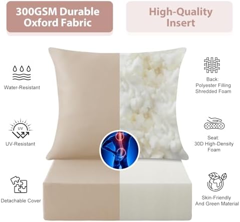 Outdoor Deep Seat Cushion Set, 24x24 Inch, Beige, Set of 4