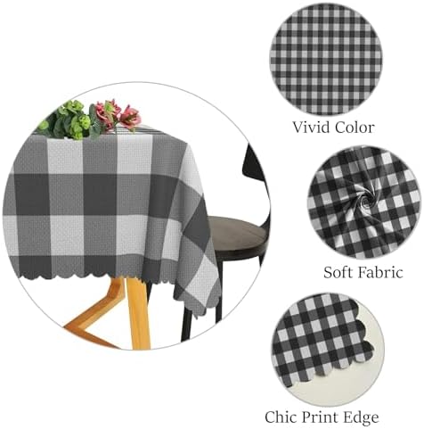 Buffalo Plaid Linen Tablecloth Grey and White Checkered Modern Classic